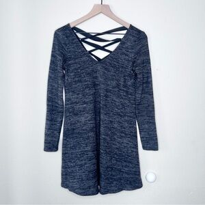 A. Byer Women's Sweater Grey Long Sleeve Dress Size Small V-Neck Tie Back Pocket